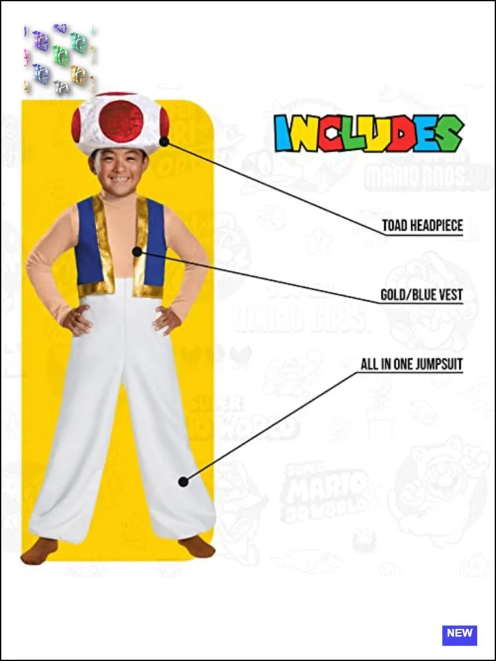 Toad Deluxe Costume for Kids Size Small 4-6 Officially Licensed Nintendo